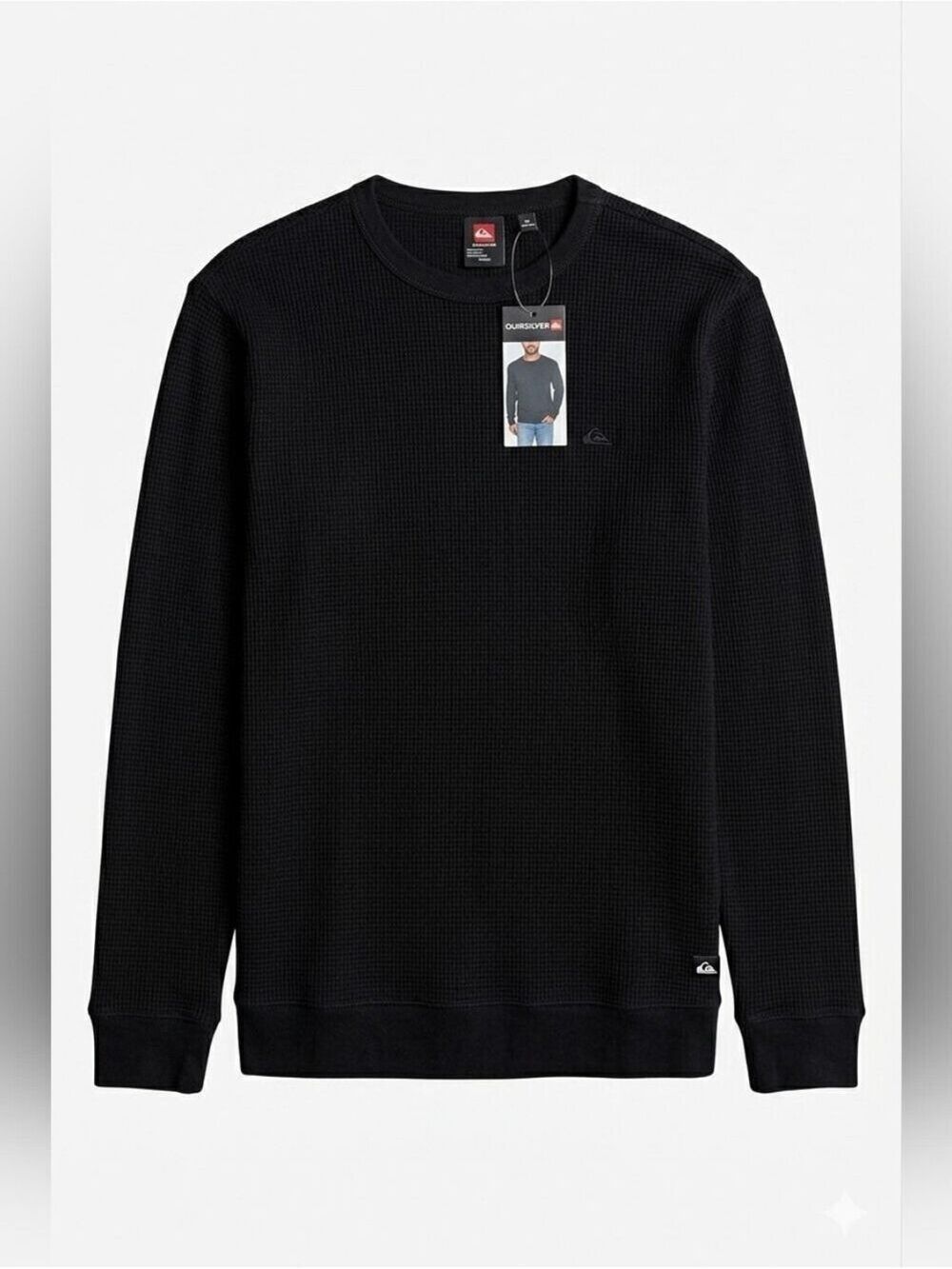 Size Medium Quiksilver Mens Black Flanders Waffle Long Sleeve T-Shirt, NWT